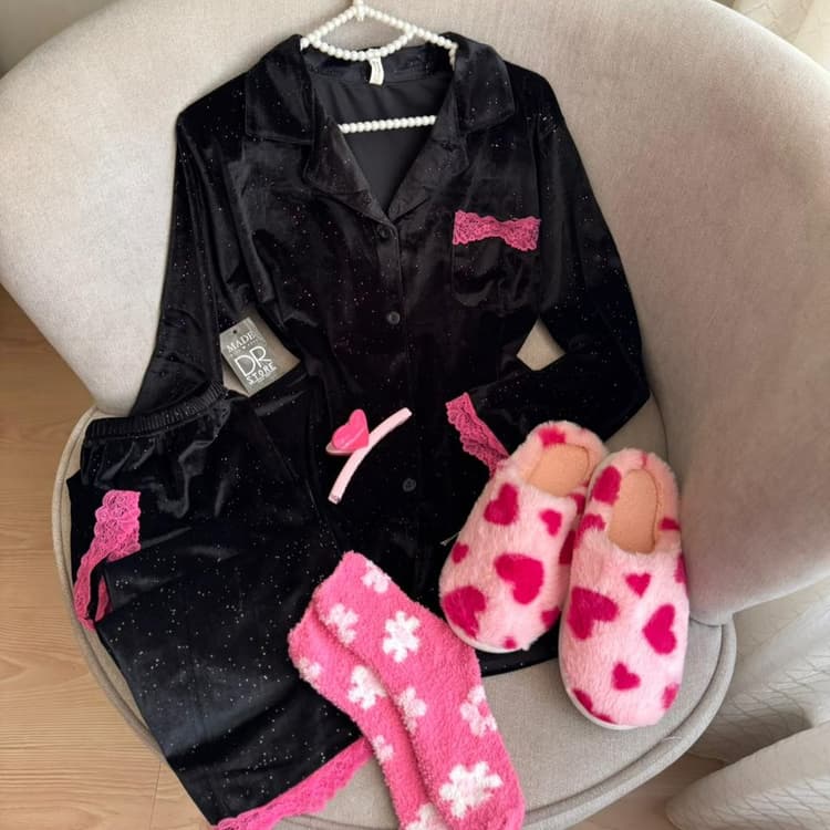 بيجاما  اسود لامع